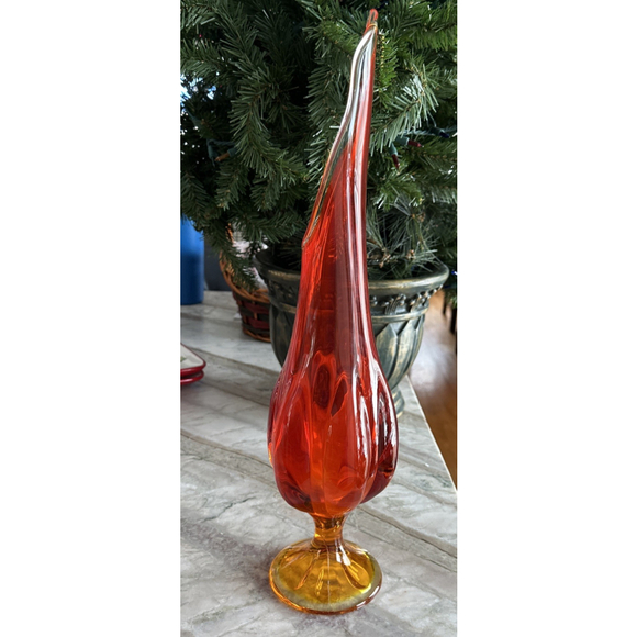 Vintage VIKING ORANGE Persimmon 6 Petal Long HEAVY PEDESTAL SWUNG VASE 18.5” - Picture 7 of 11